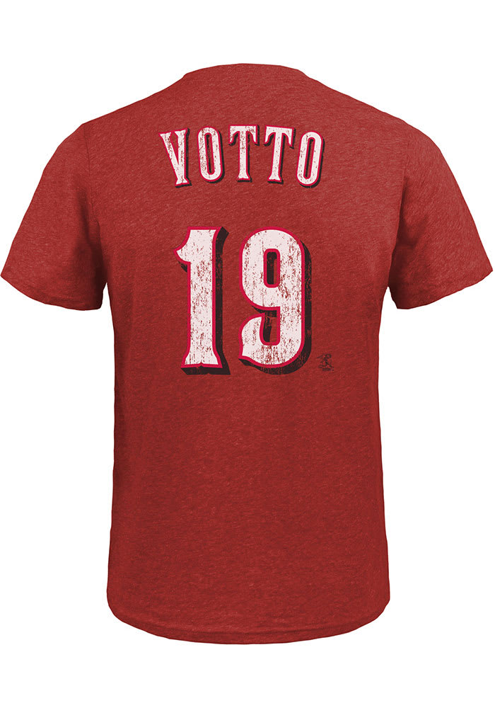Industry Rag Joey votto Cincinnati Reds Red Name and Number Short Sleeve Fashion Player T Shirt, Red, 50 POLY/38 COT/12 RAY, Size S, Rally House