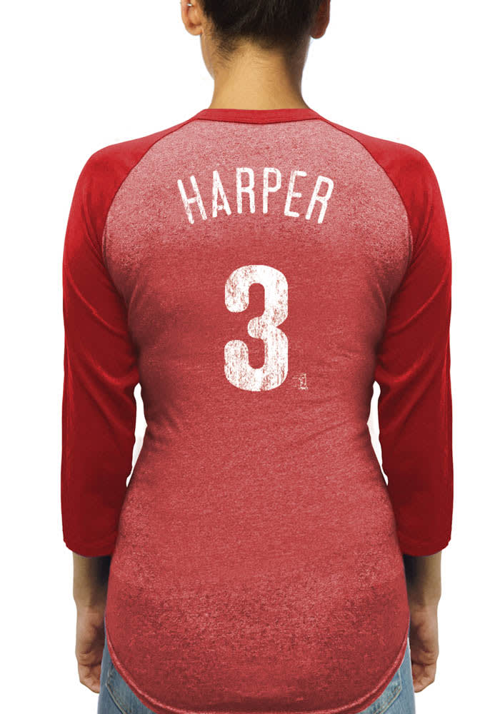 Majestic Threads Bryce Harper Red Philadelphia Phillies Name & Number Raglan 3/4 Sleeve Women's T-Shirt Size: Extra Large