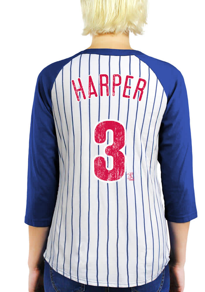 Bryce Harper Philadelphia Phillies Womens White Name and Number Raglan Long Sleeve Player T Shirt