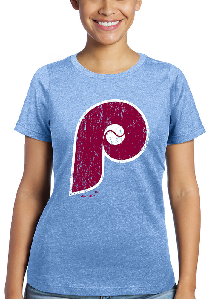 Philadelphia Phillies Womens Blue Triblend 3/4 Raglan Crew Neck LS