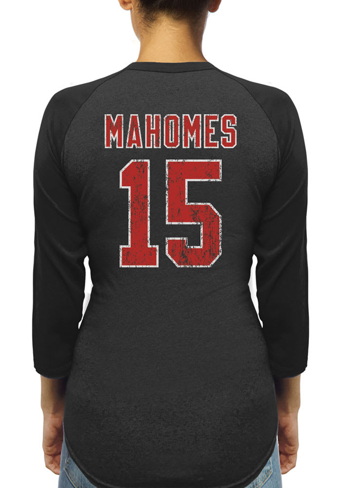 Patrick Mahomes Kansas City Chiefs Womens Black Name and Number Raglan Long Sleeve Player T Shirt
