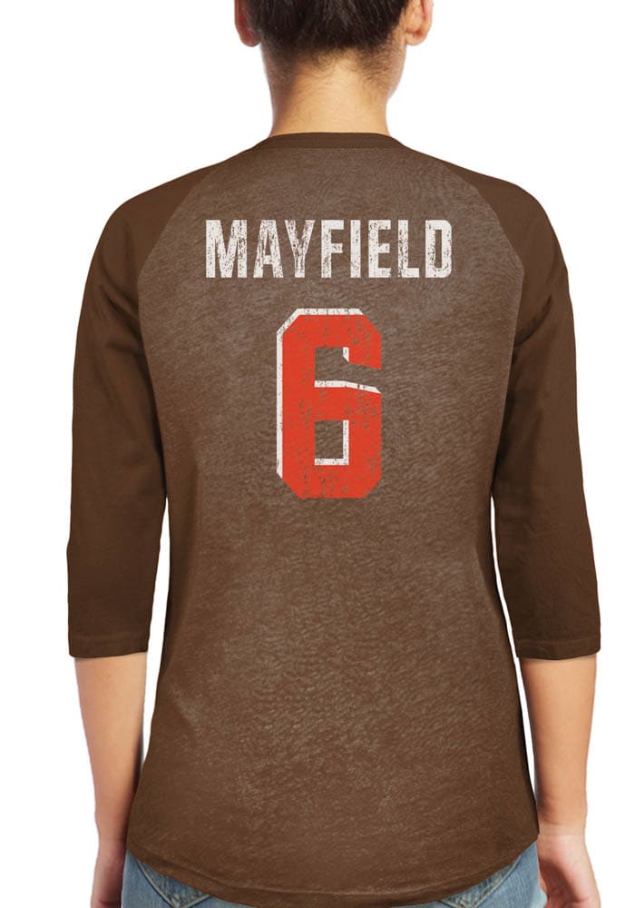 Baker Mayfield Cleveland Browns Womens Brown Name and Number Raglan Long Sleeve Player T Shirt