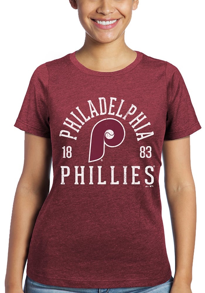 Philadelphia Phillies Womens Maroon Triblend Crew Neck Short Sleeve T-Shirt