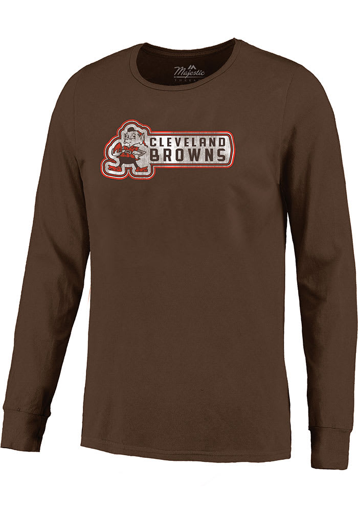 Brownie # Cleveland Browns Brown Majestic Threads Out Of Sight Long Sleeve Fashion T Shirt