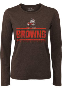 Brownie  Majestic Threads Cleveland Browns Womens Brown Boyfriend Brownie Sideline LS Tee