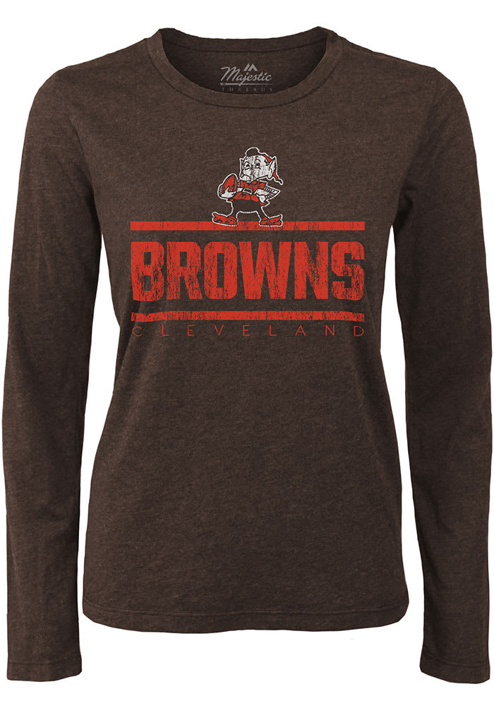 Brownie Majestic Threads Cleveland Browns Womens Brown Boyfriend Brownie Sideline LS Tee