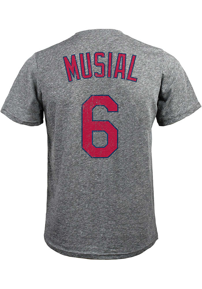 Stan Musial St Louis Cardinals Grey Name and Number Short Sleeve Fashion T Shirt