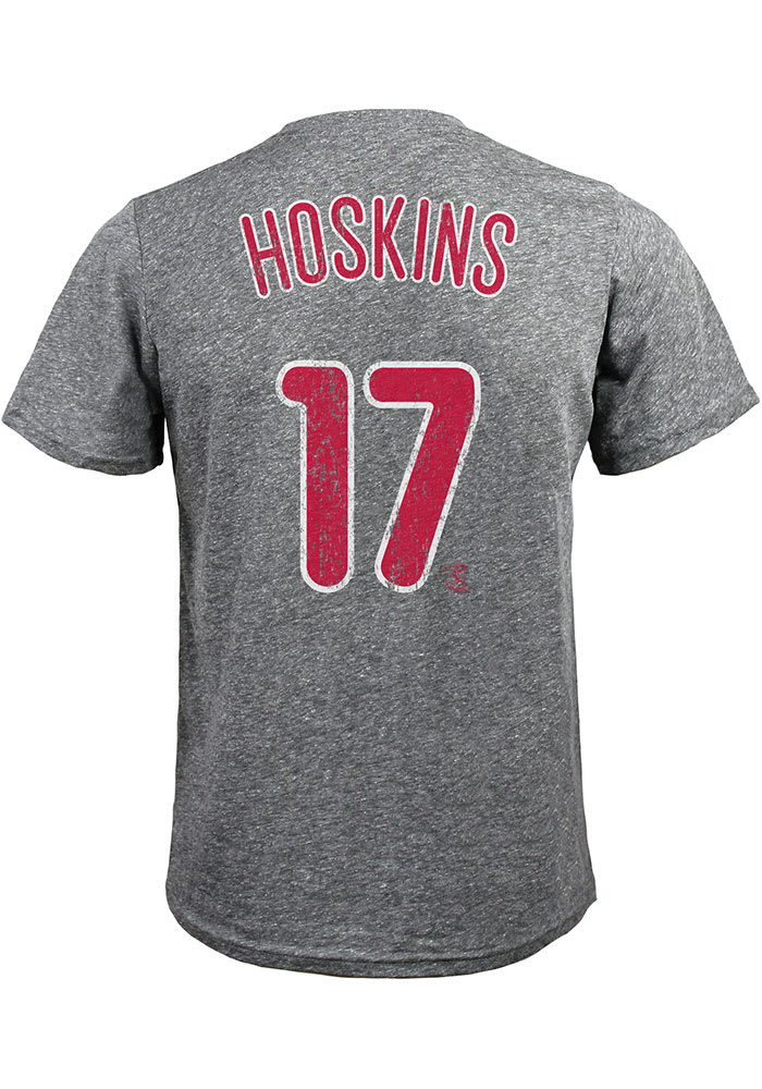 Rhys Hoskins Philadelphia Phillies Grey Name and Number Short Sleeve Fashion T Shirt