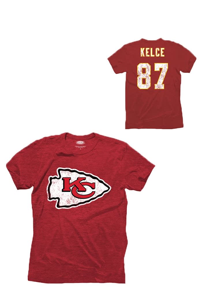 Travis Kelce Kansas City Chiefs Red Tri-Blend Short Sleeve Fashion