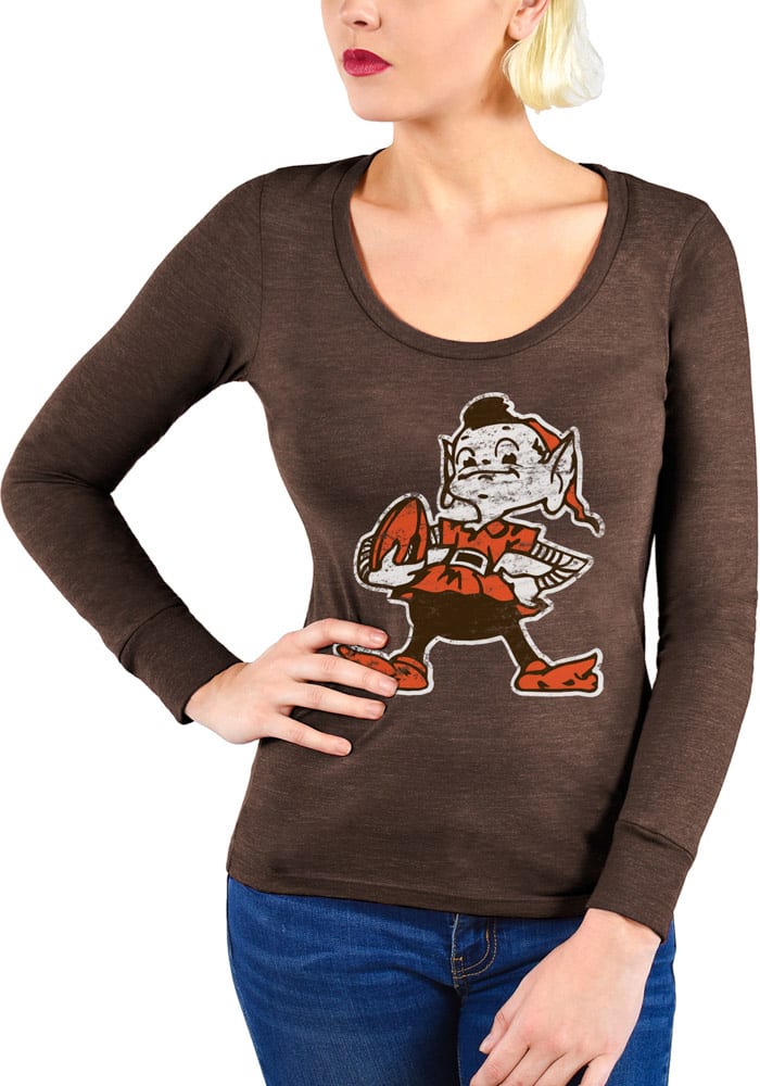 Brownie Majestic Threads Cleveland Browns Womens Brown Triblend LS Tee