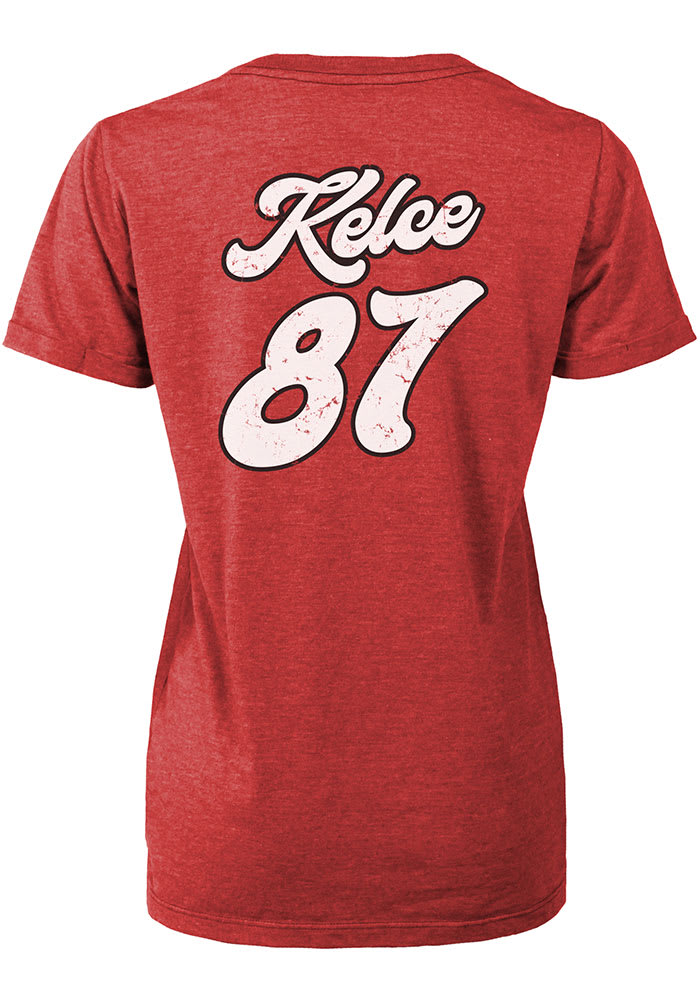 Women's Majestic Threads Travis Kelce Red Kansas City Chiefs Name