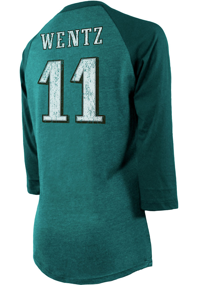 Carson Wentz Philadelphia Eagles Womens Midnight Green Raglan Long Sleeve Player T Shirt