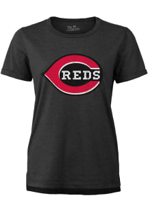 Cincinnati Reds Womens Black Boyfriend Short Sleeve T-Shirt