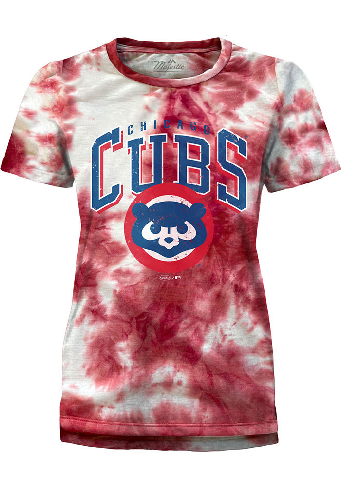 Chicago Cubs Womens Red Tie Dye Short Sleeve T-Shirt