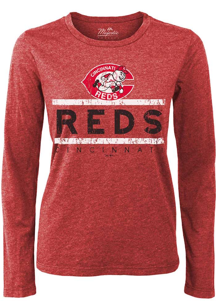 Cincinnati Reds Womens Red Boyfriend LS Tee