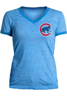 Chicago Cubs Womens Light Blue Ringer Short Sleeve T-Shirt