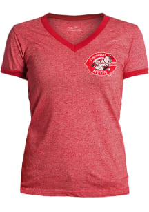 Cincinnati Reds Womens Red Ringer Short Sleeve T-Shirt