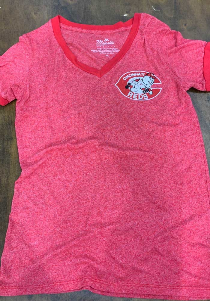 Cincinnati Reds Womens Red Ringer Short Sleeve T-Shirt