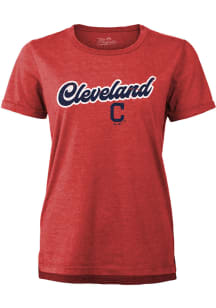 Cleveland Indians Womens Red Boyfriend Short Sleeve T-Shirt