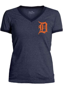 Detroit Tigers Womens Navy Blue Ringer Short Sleeve T-Shirt