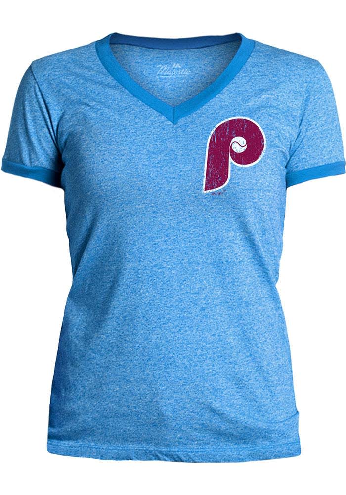 Philadelphia Phillies Womens Light Blue Ringer Short Sleeve T-Shirt