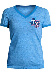 Texas Rangers Womens Light Blue Ringer Short Sleeve T-Shirt