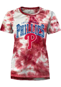 Philadelphia Phillies Womens Red Tie Dye Short Sleeve T-Shirt