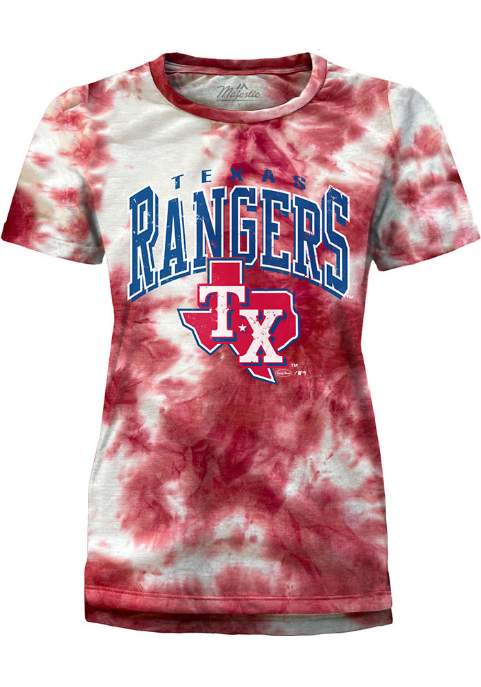 Industry Rag Texas Rangers Women's Red Tie Dye Short Sleeve T-Shirt, Red, 96% POLYESTER/4% SPANDEX, Size L, Rally House