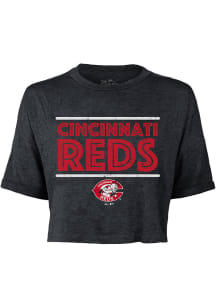 Cincinnati Reds Womens Black Phosphate Short Sleeve T-Shirt