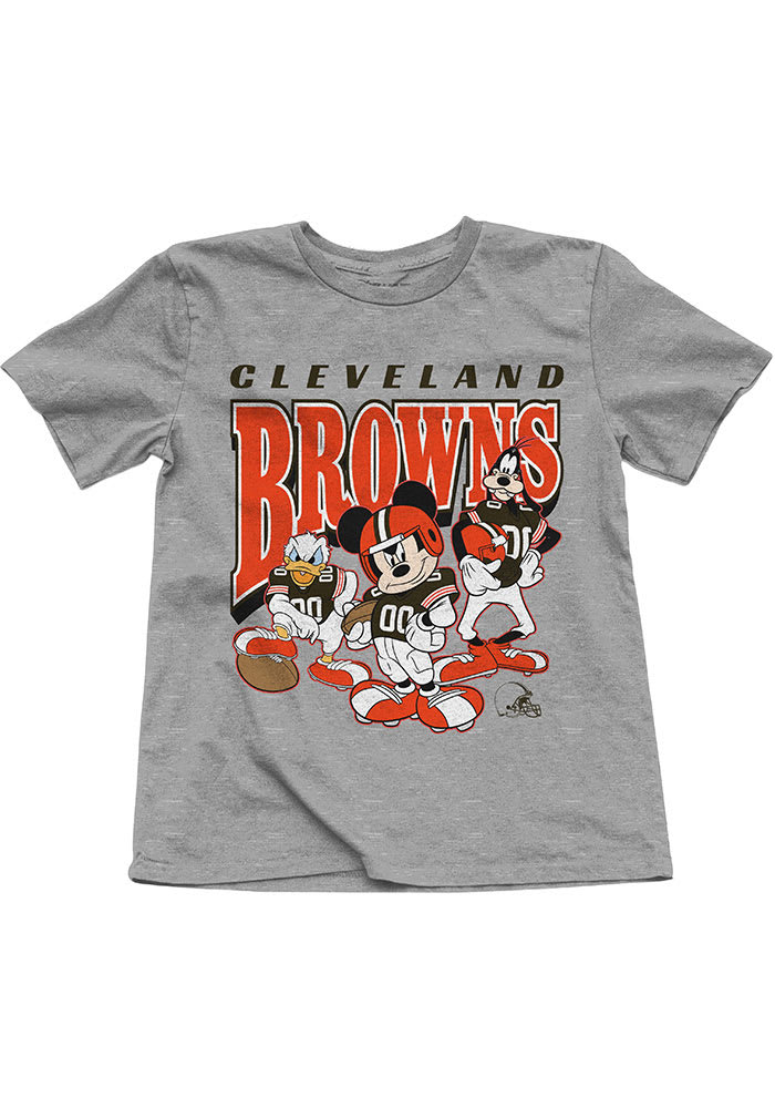 Junk Food Clothing Cleveland Browns Youth Grey Mickey Huddle Up Short Sleeve T-Shirt