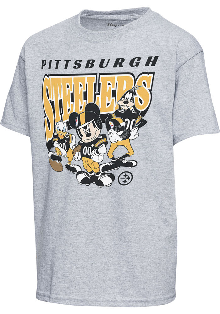 Junk Food Clothing Pittsburgh Steelers Youth Grey Mickey Huddle Up Short Sleeve T-Shirt