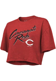 Cincinnati Reds Womens Red Dirty Dribble Short Sleeve T-Shirt