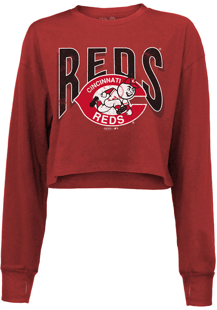 Women's Red Cincinnati Reds Cropped Long Sleeve T-Shirt