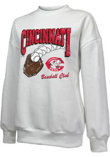 Cincinnati Reds Womens White Bank Shot Crew Sweatshirt