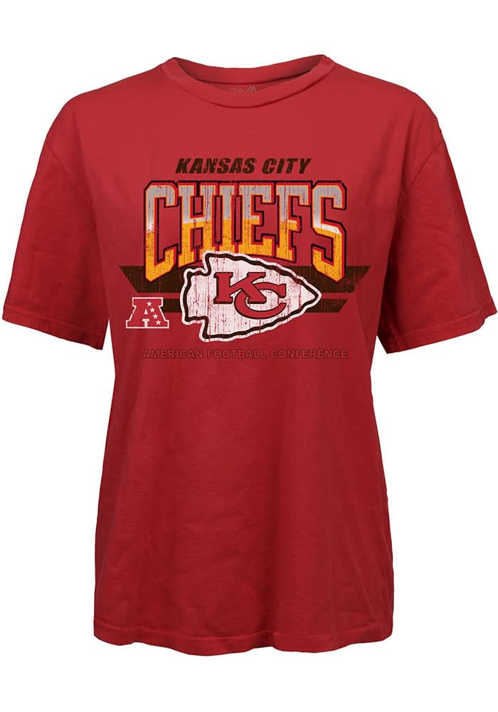 Kansas City Chiefs Womens Red Boyfriend Vintage LS Tee