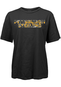 Pittsburgh Steelers Womens Black Floral Short Sleeve T-Shirt