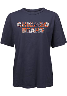 Chicago Bears Womens Navy Blue Floral Short Sleeve T-Shirt