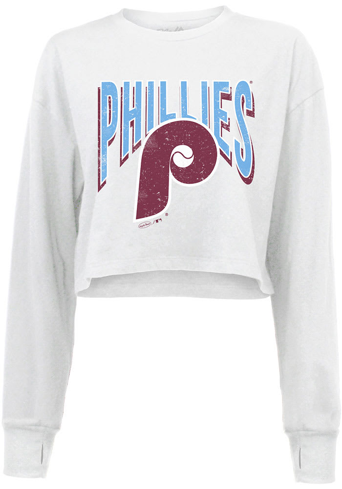 Philadelphia Phillies New Era Women's Cooperstown Raglan 3/4-Sleeve T-Shirt  - Light Blue/Maroon