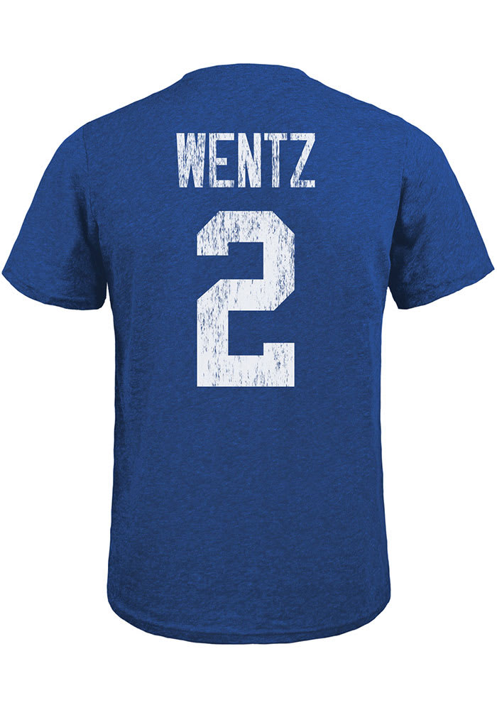 Carson Wentz Indianapolis Colts Blue Name And Number Short Sleeve Fashion Player T Shirt