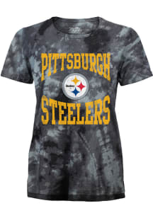 Pittsburgh Steelers Womens Black Tie Dye Short Sleeve T-Shirt