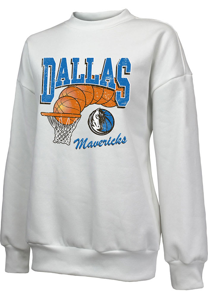 Dallas Mavericks Womens White Bank Shot Long Sleeve Crew Sweatshirt