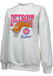 Detroit Pistons Womens White Bank Shot Crew Sweatshirt