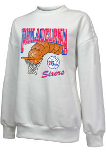 Philadelphia 76ers Womens White Bank Shot Crew Sweatshirt