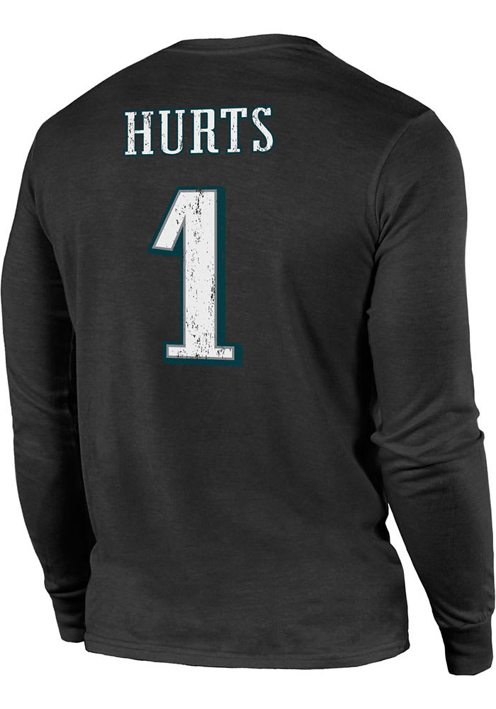 Industry Rag Jalen Hurts Philadelphia Eagles Black Primary Player Long Sleeve Player T Shirt, Black, 50 POLY/38 COT/12 RAY, Size 2XL, Rally House