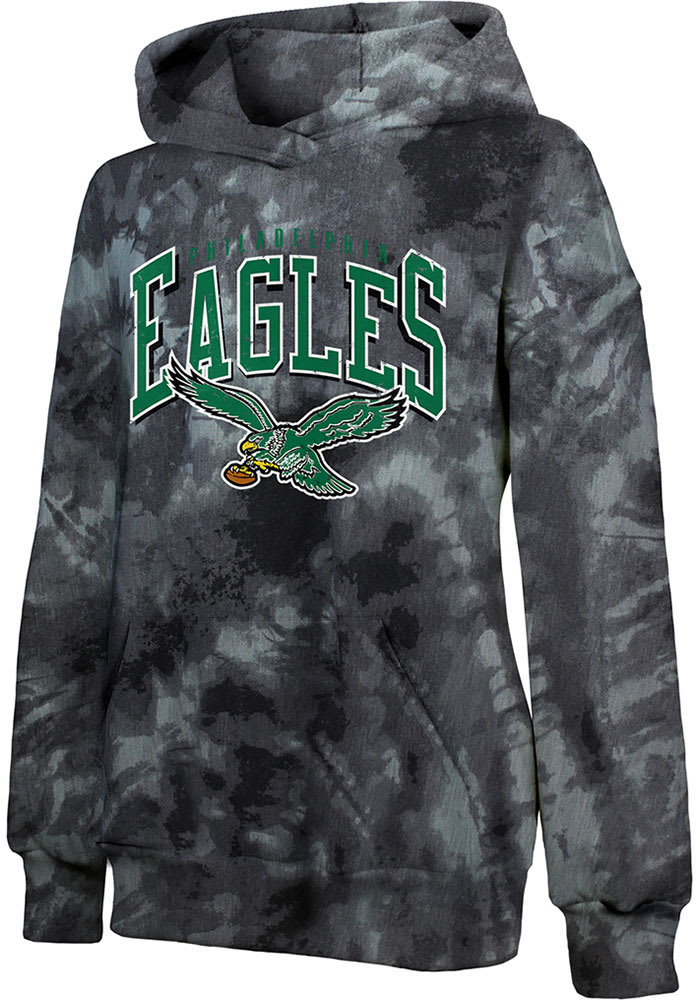 Nfl Philadelphia Eagles Girls' Gray Tie-dye Crop Hooded Sweatshirt