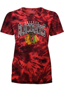 Chicago Blackhawks Womens Red Tie Dye Burble Short Sleeve T-Shirt