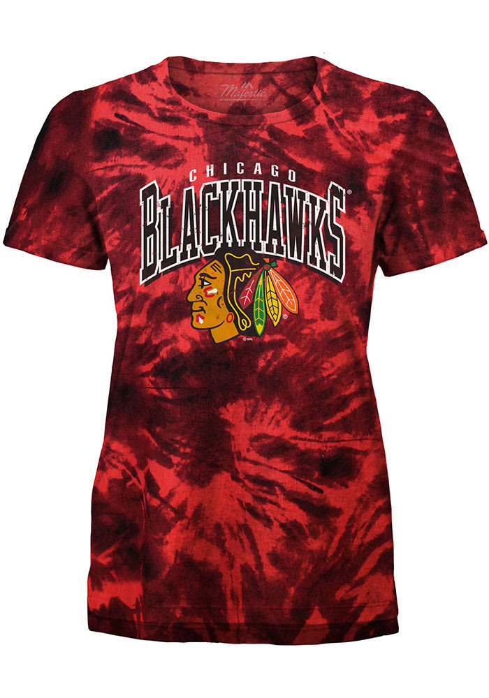 Chicago Blackhawks Womens Red Tie Dye Burble Short Sleeve T-Shirt