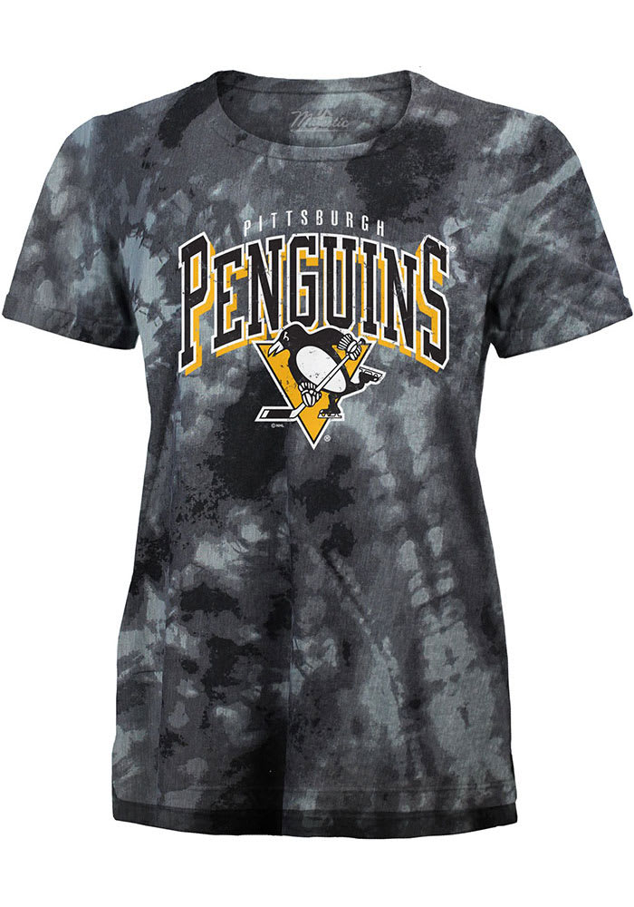 Pittsburgh Penguins Womens Black Tie Dye Burble Short Sleeve T-Shirt