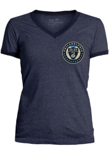 Philadelphia Union Womens Navy Blue Ringer Short Sleeve T-Shirt