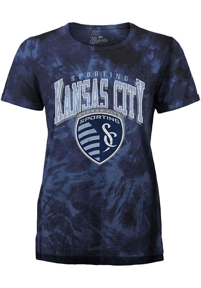 Sporting Kansas City Womens Navy Blue Tie Dye Burble Short Sleeve T-Shirt